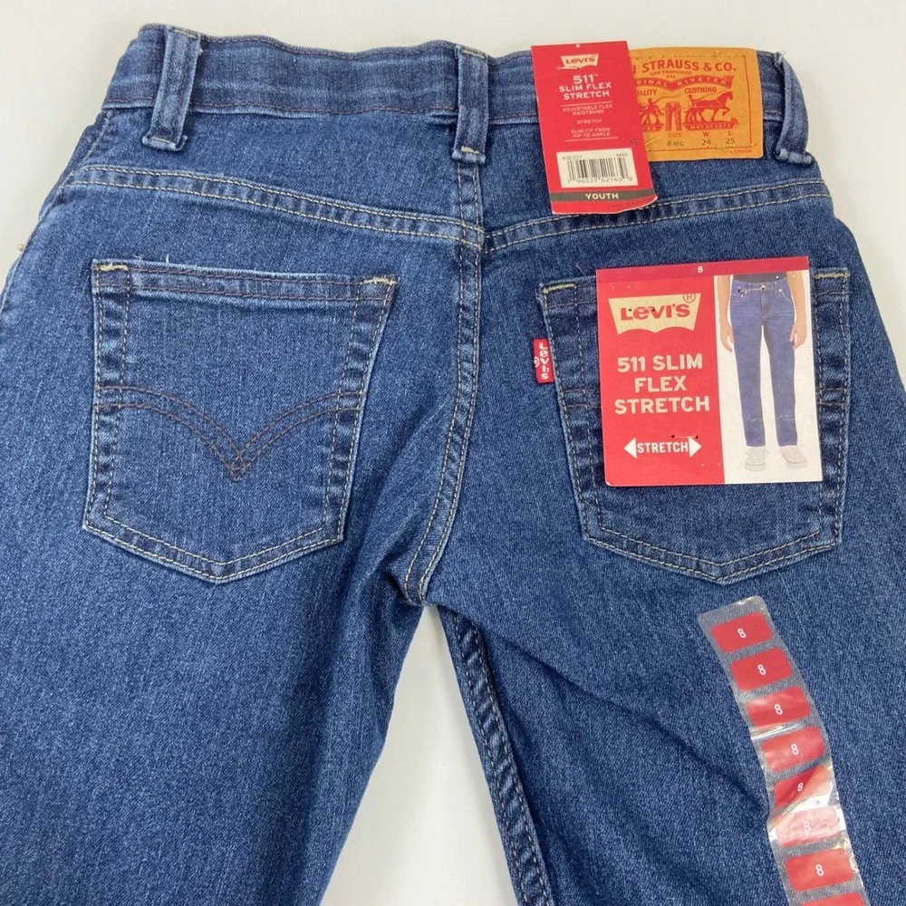 Levi's‎ Boys 8 Blue 511 Slim Flex Stretch Jeans New Adjustable Waistband NEW